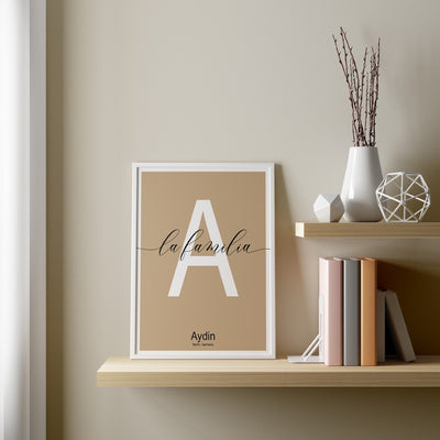 Buchstabe der Familie Poster mit Name und Widmung personalisierbar, latein Alphabet