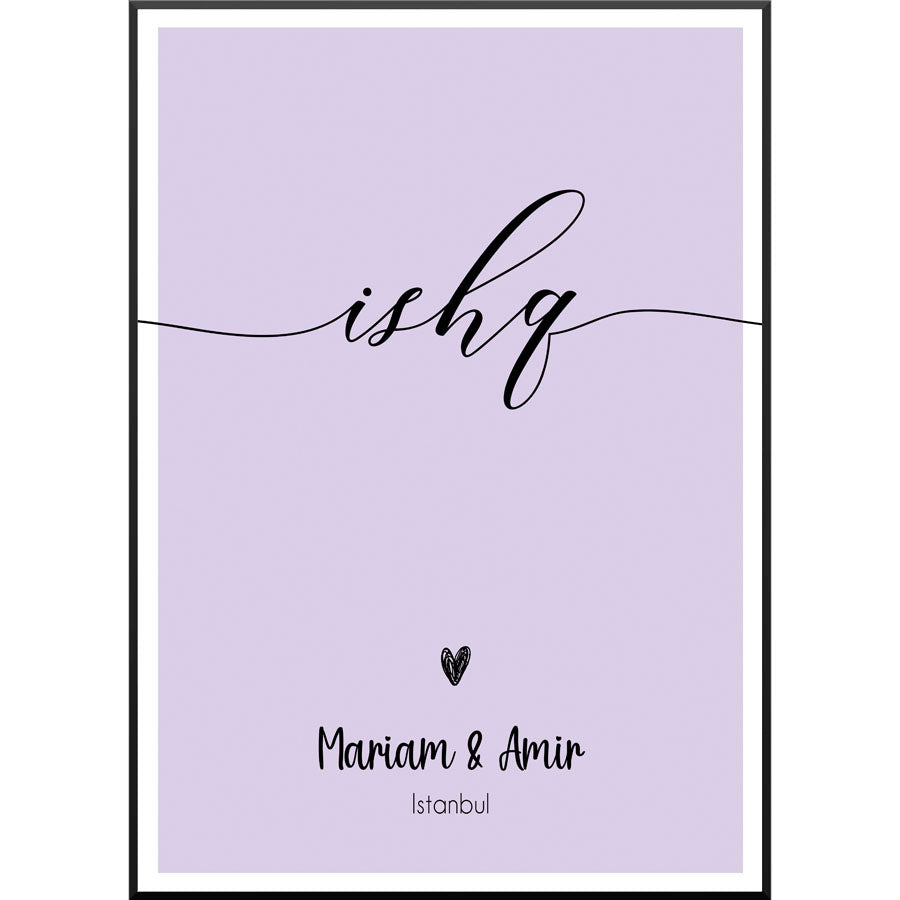 Ishq Liebes-Poster, mit Namen und Widmung, Pärchenposter, Love