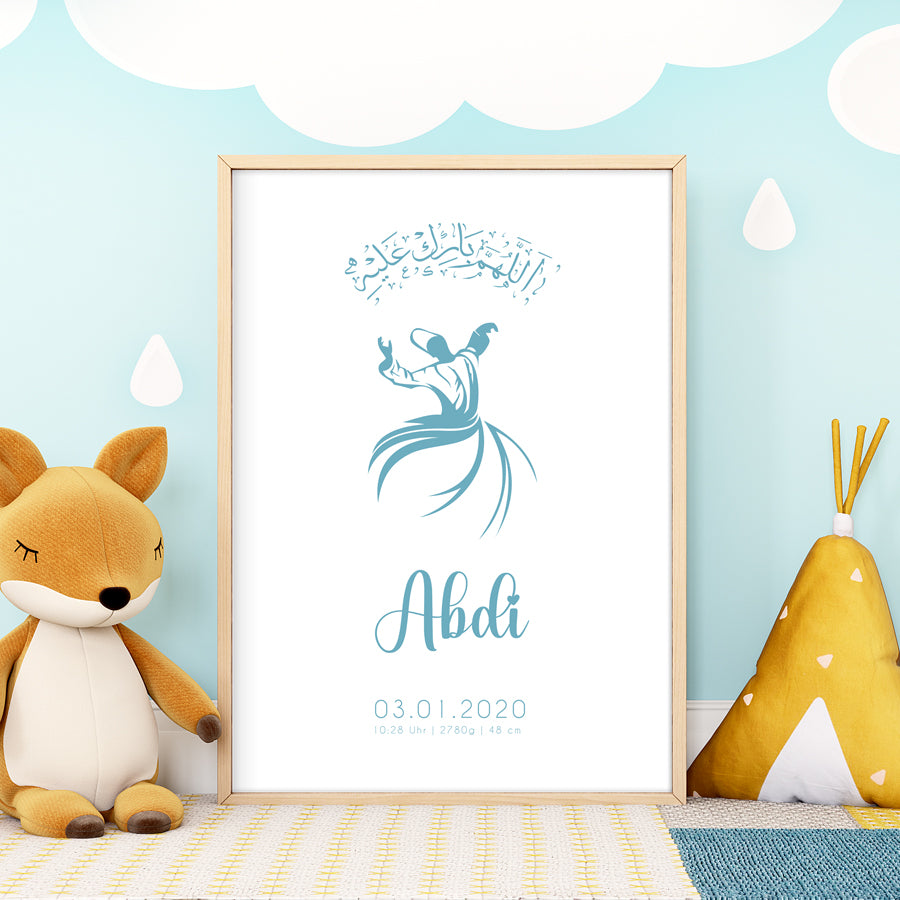 Derwisch Sufi Tänzer Baby New Born Kind Poster, personalisiert