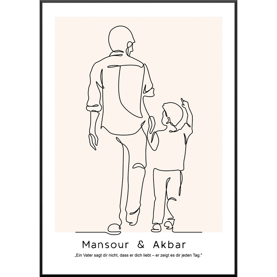 Vater & Sohn Poster, stehend gehend, personalisiert